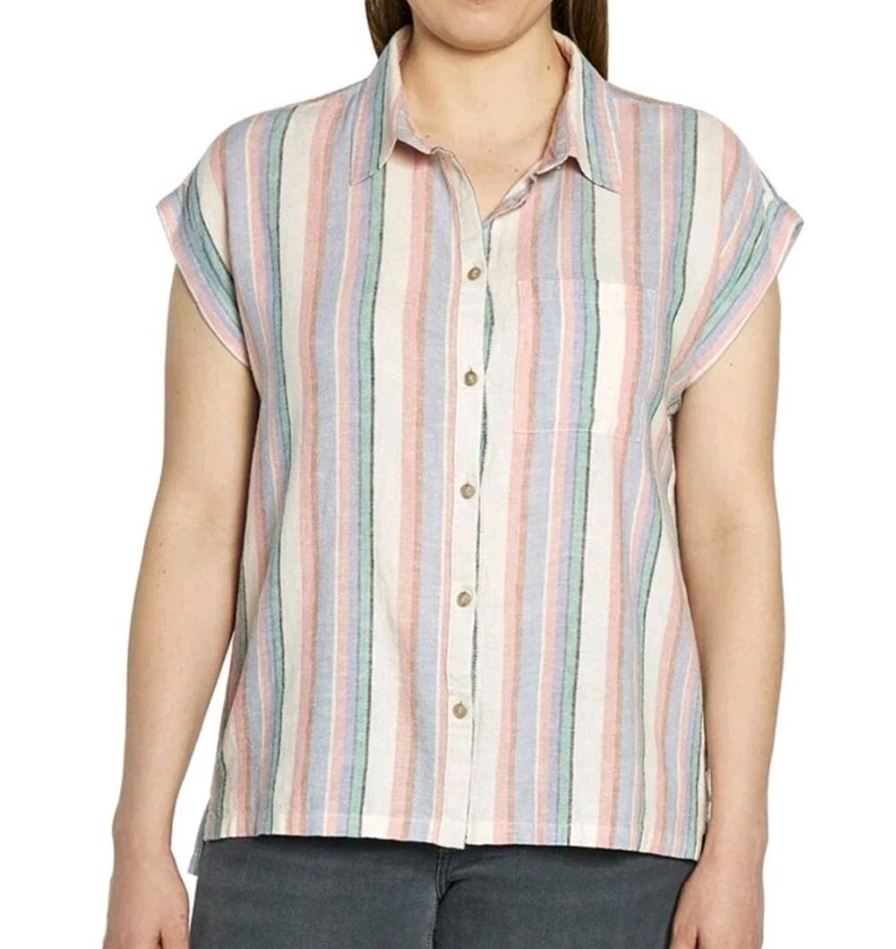 Orvis Short Sleeve Linen Blend Shirt - Pink (Multi Stripe) #667